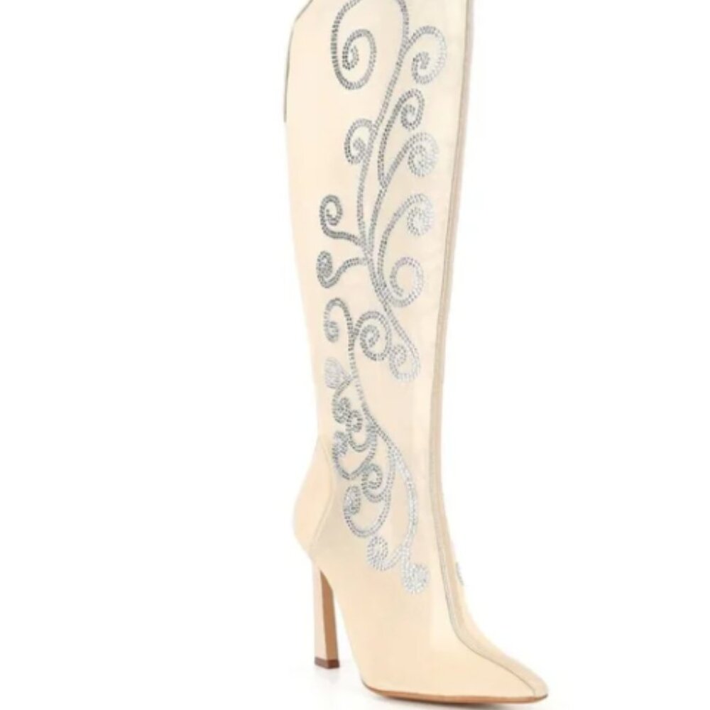 Gianni Bini Audrina Clear Mesh Rhinestone Tall Boots Size 6.5